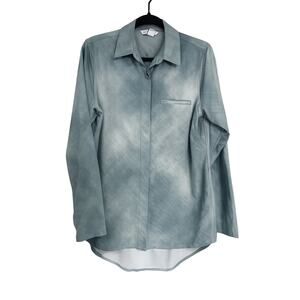 Athleta Urbanite Printed Top S/P Minimalist Travel Athleisure Hidden Button UPF